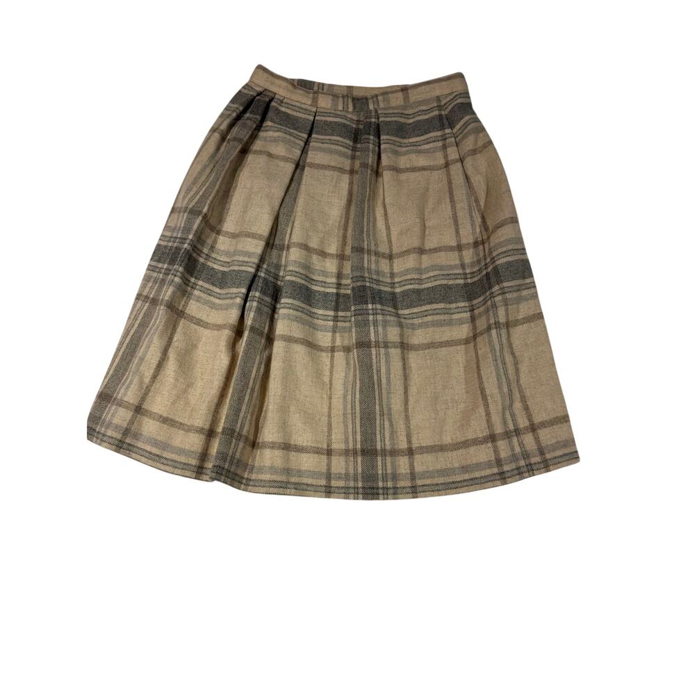 Vintage John Meyer 100% Wool Plaid Pleated Skirt Size 10 Beige Gray